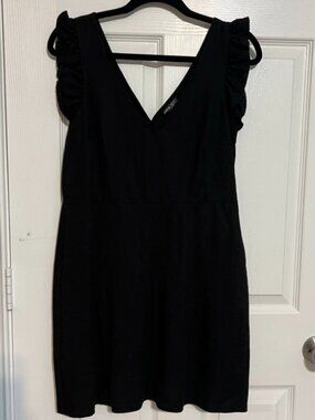 Black Tank Sheath Dress with Ruffle Sleeves